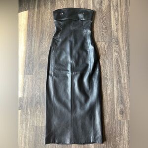 Zara Black Vegan Leather Strapless Dress
